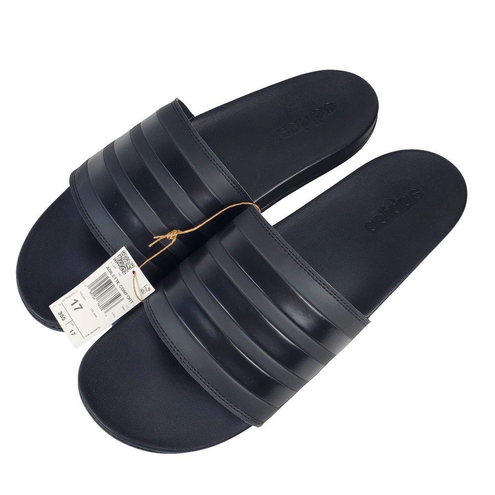 Adidas Adilette Comfort Slides All Black Men's 17 - New w/ Tags